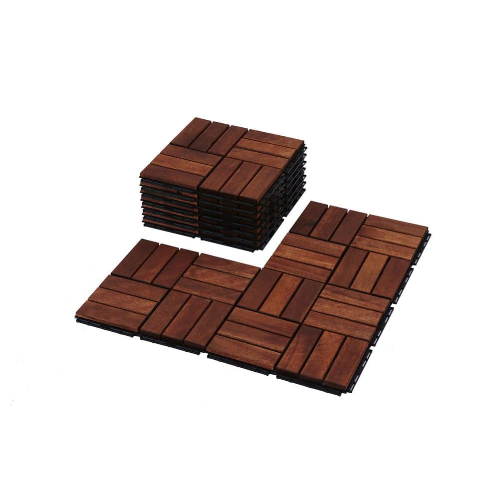 Acacia Wood 12 in. x 12 in. Interlocking Deck Tiles (30-Pack) Durable Outdo