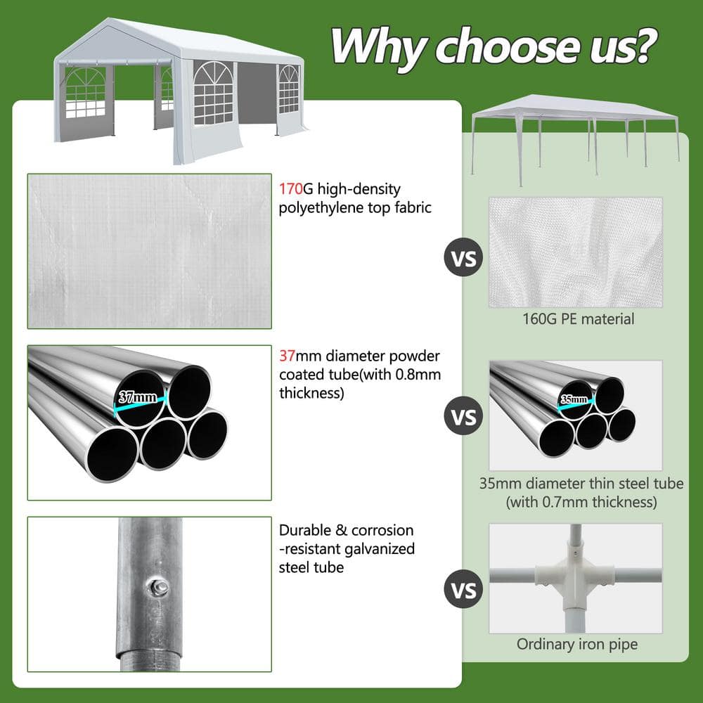 Large White Galvanized Steel Outdoor Party Tent with Removable Sidewalls