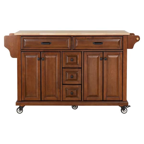 Sudzendf Brown Wood 60.50 in. Kitchen Island with Storage, Drawers, Wheels and Doors