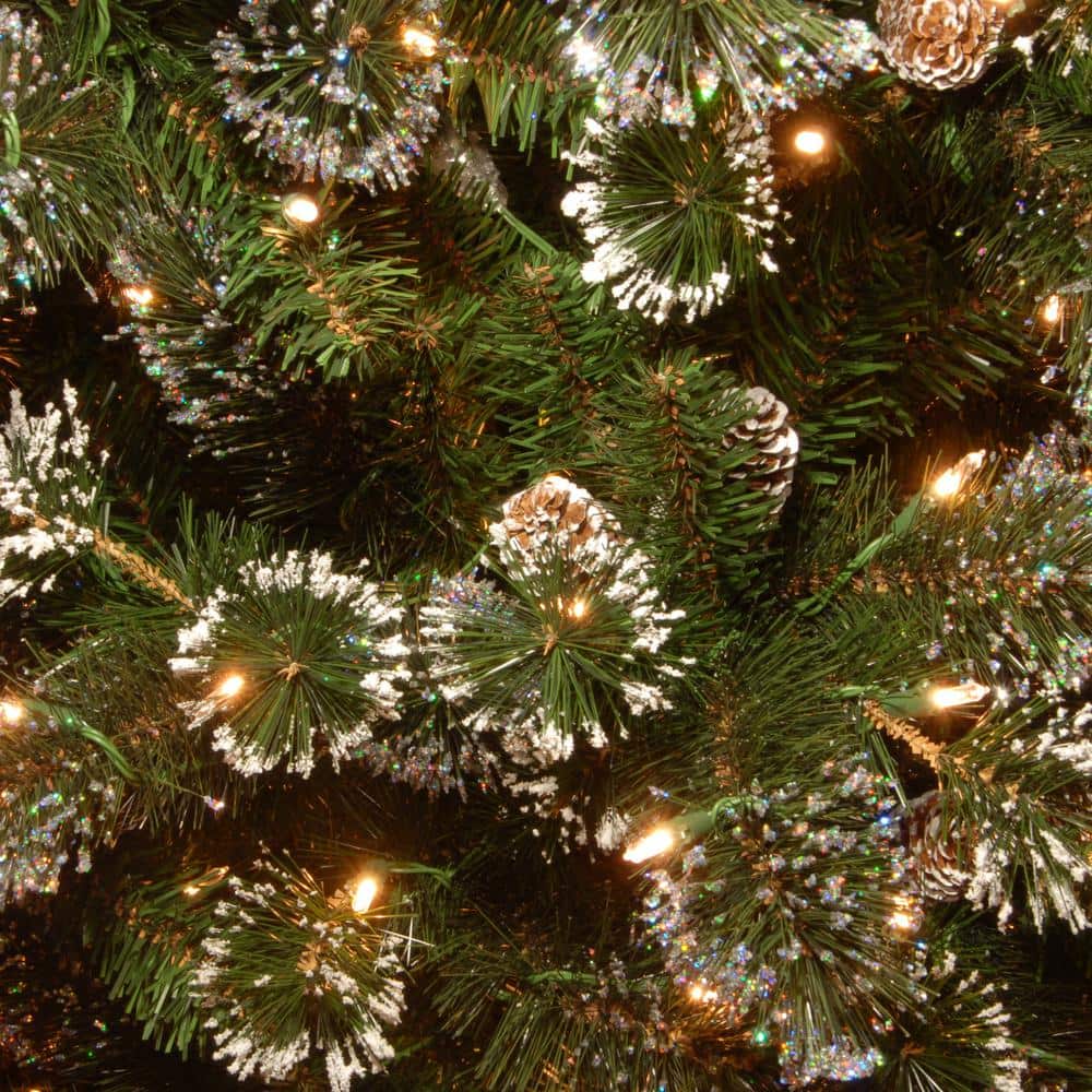 7.5 ft Slim Glittery Pine Christmas Tree with Clear Lights
