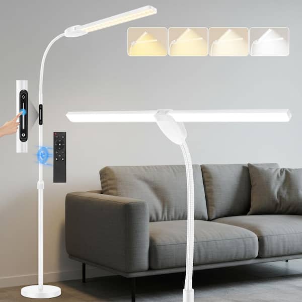 73.5 in. White Dual Head Standard LED Floor Lamp with Remote Adjustable Height Color Temp for Living Room Bedroom Office
