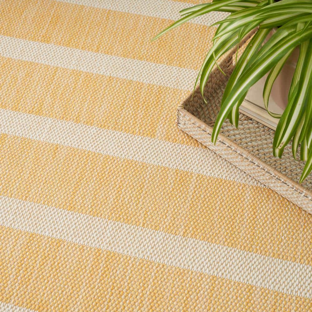 Yellow Ivory Striped Flatweave 5' x 7' Outdoor Rug