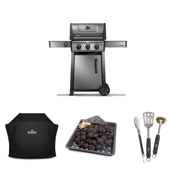 Freestyle 365 Graphite Grey 3-Burner Grill with Cover, BBQ Toolset and Smoker Tray (4-Piece)