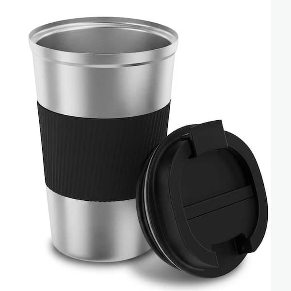 Unbranded 17 oz. Silver Black Stainless Steel Insulated Travel Coffee Mug  Spill Leak Proof Thermal Cup with Lid 1 Piece 29ESA05642