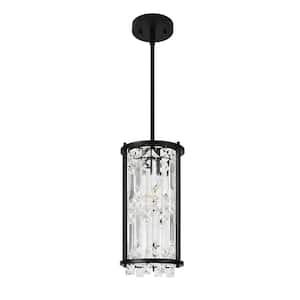 Jasslynn 60 Watt 1 Light Elegance Black Pendant Light with Cylinder Crystal Shade for Kitchen Foyer Bathroom