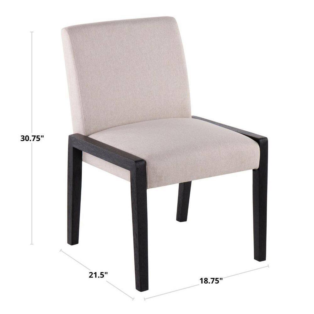 Carmen Beige Fabric and Black Wood Velvet Dining Chairs - Set of 2