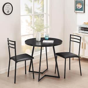 3-Piece Dining Table Set, Black 30 in. H Modern Round Wood Top Accent Table and Chairs for Room and Small Space