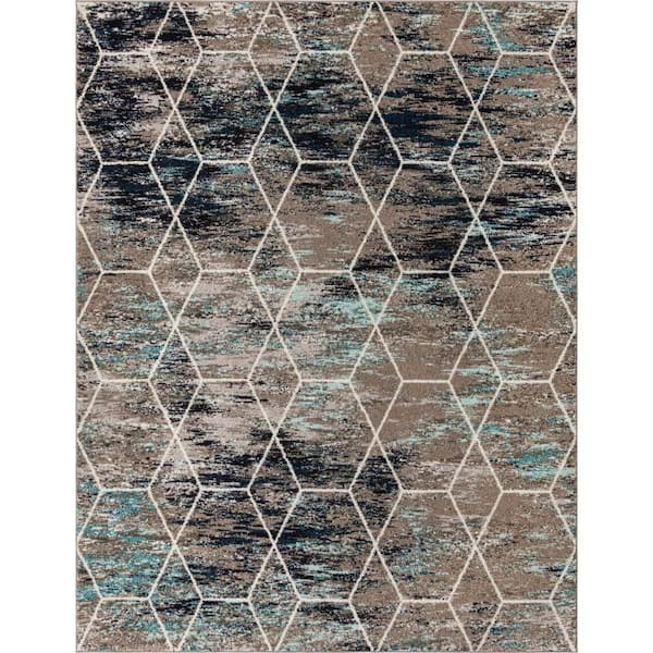 Trellis Frieze Geometric Blue Multi 8 ft. x 10 ft. Area Rug