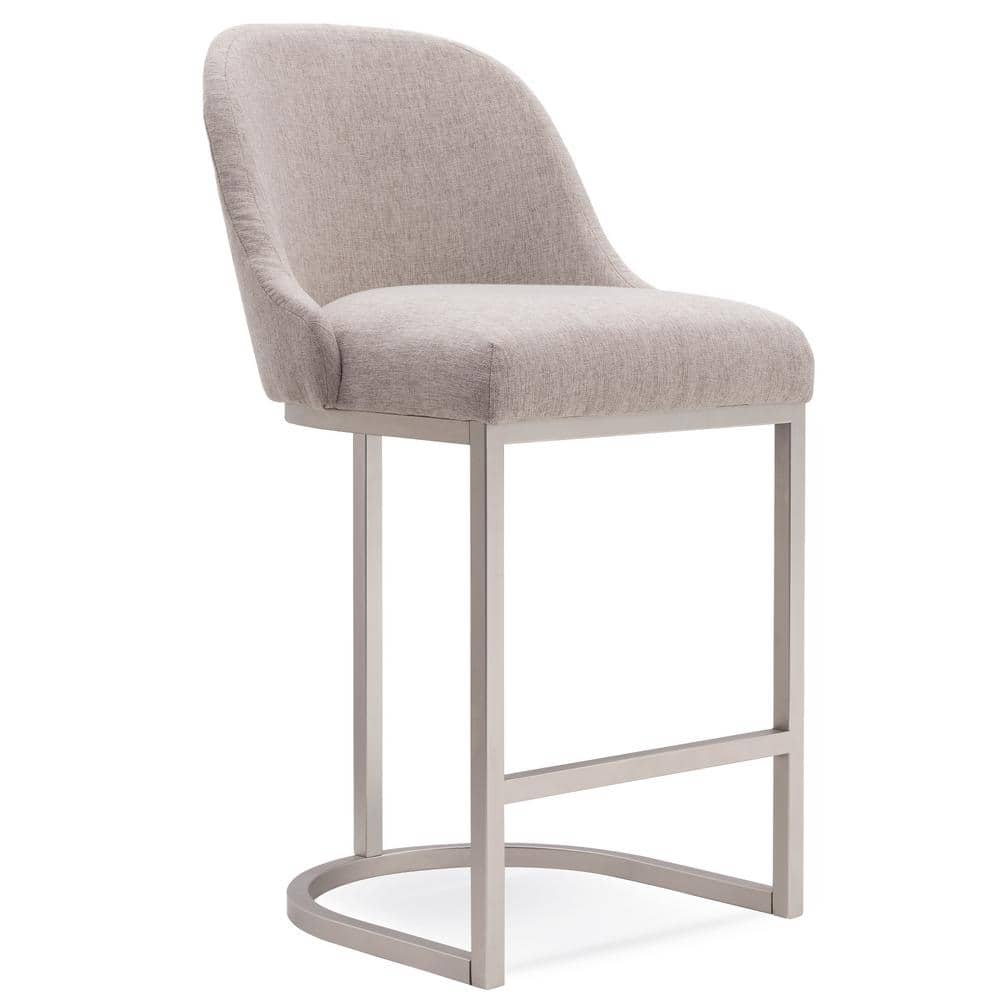 Oatmeal Linen Barrelback Counter Stools with Metal Base, Set of 2