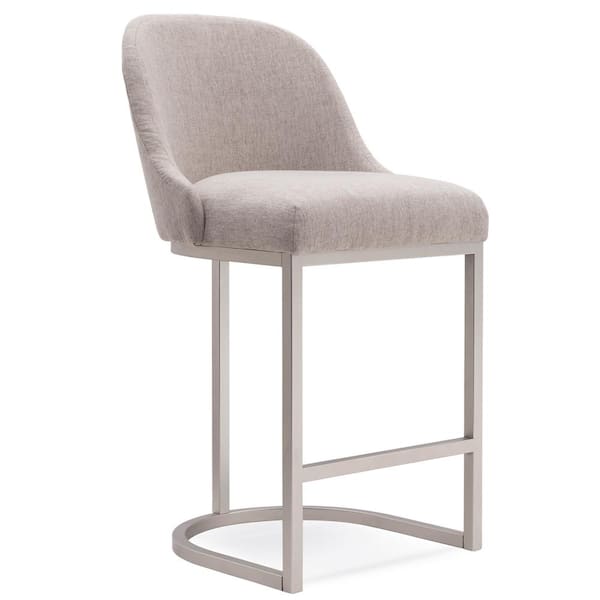 Barrelback 39 in. Oatmeal Linen Counter Stool with Pewter Metal Base (Set of 2)