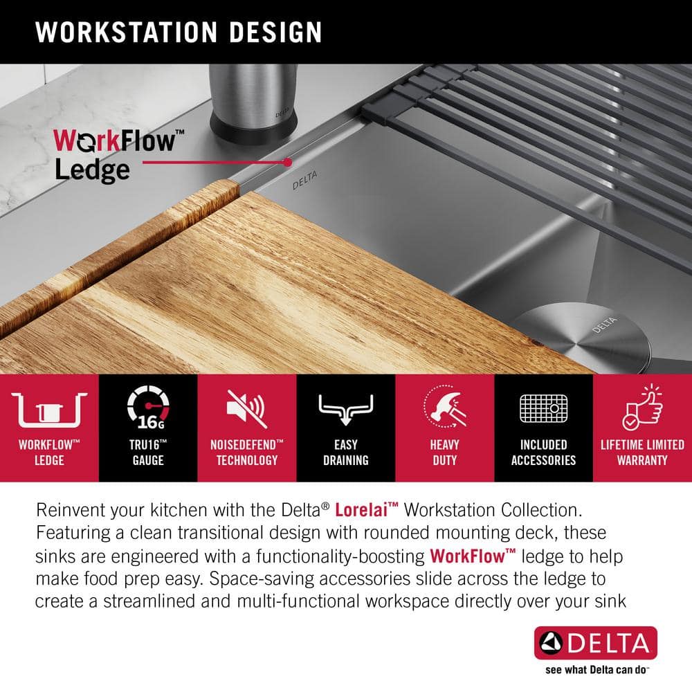 Delta 33" Stainless Steel Double Bowl Drop-In Kitchen Sink