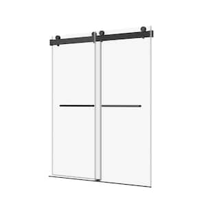 60.11 in. W x 76 in. H Sliding Frameless Shower Door with Tempered Glass, Matte Black