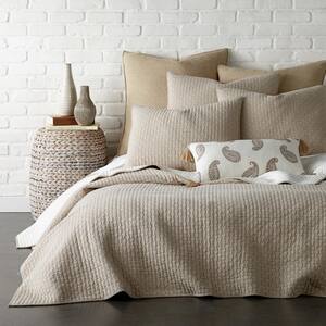 Cross Stitch Taupe 3-Piece Solid Cotton Full/Queen Quilt Set