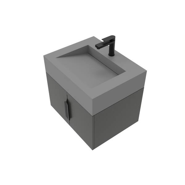 castellousa Nile 24 in. W x 18.9 in. D x 20 in. H Single Sink Bath Vanity in Black in Black Trim with Solid Surface Gray Top