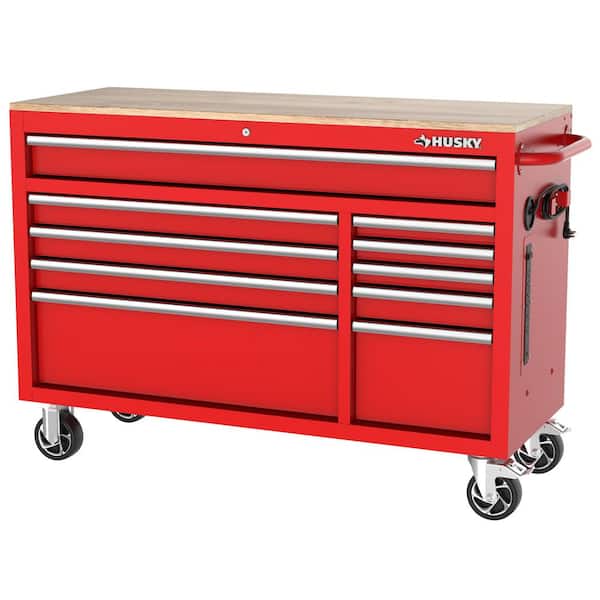 Husky - Modular Tool Storage 52 in. W Standard Duty Red Mobile Workbench Cabinet with 8-Drawer Top Tool Chest