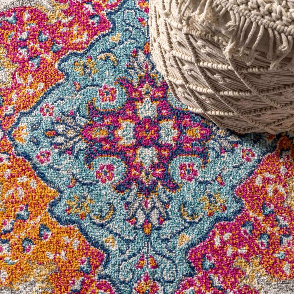 Bohemian Flair Blue and Multicolor Synthetic Medallion Runner Rug