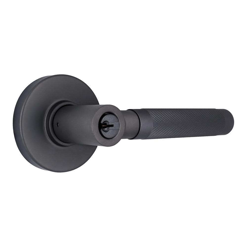 Woodcliff Gun Metal Keyed Entry Door Lever Featuring Dual Keyway