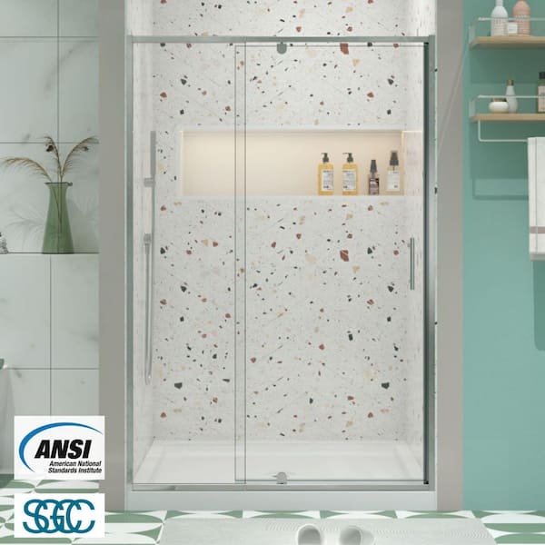 50 in. to 54 in. W x 71 in. H Framed Pivot Shower Door in Chrome with Clear Glass