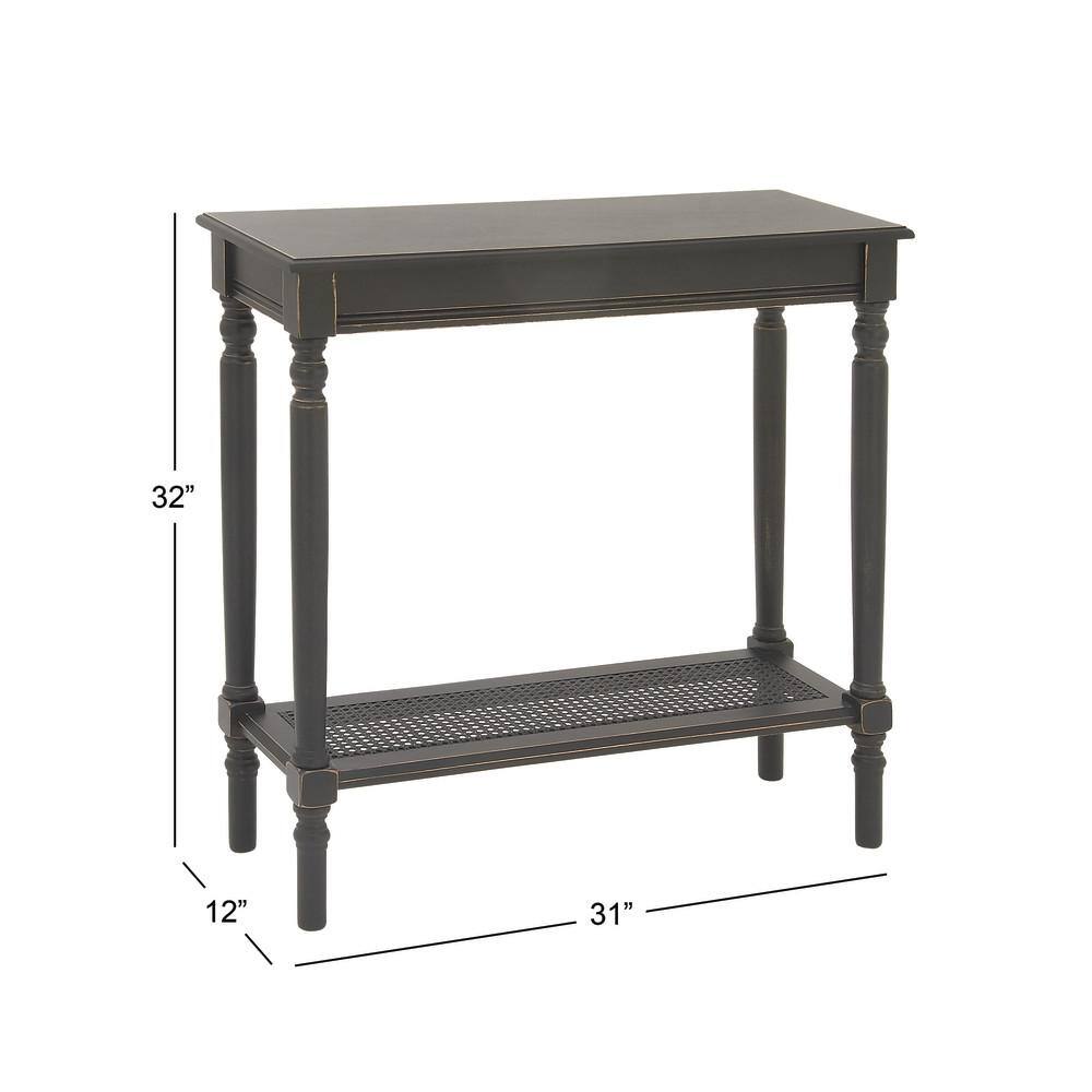 Black Wood Console Table with Glass Shelf and Storage