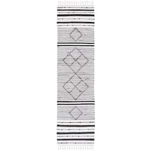 Striped Kilim Ivory Black 2 ft. x 9 ft. Geometric Striped Runner Rug