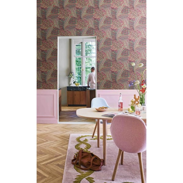 Walls Republic Red Funky Leaves Botanical Printed NonWoven Paper Paste