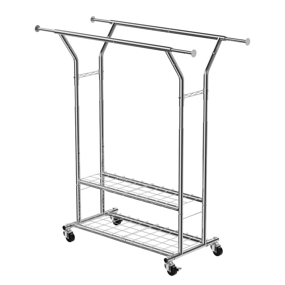 Garment Rolling Metal Clothes Rack with 2 Hanging Rods and 2 Storage Shelves, Adjustable Height Carbon Clothing Racks price history on PriceWatchPro