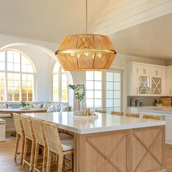 5-Light Gold Woven Rope Cage Chandelier with E26 Bulb No Bulbs Included