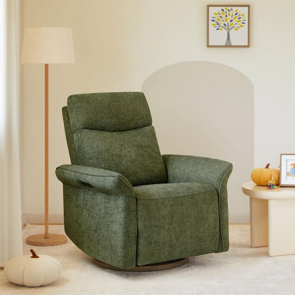 Isla Green Fabric Triple-Motor 270° Swivel Power Nursery Glider Recliner with Power Headrest Lumbar Support Side Pockets