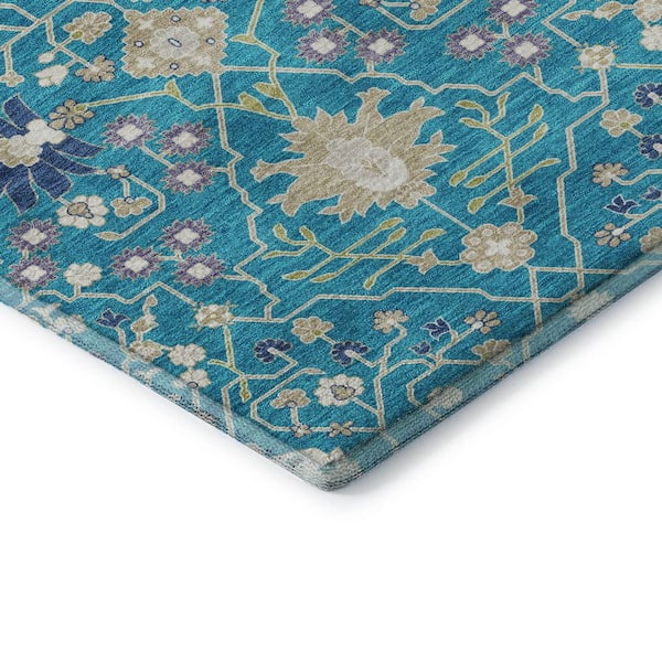 Mayfield Premium Machine Washable Abstract AMF1009 Teal 10 ft. x 14 ft. Area Rug