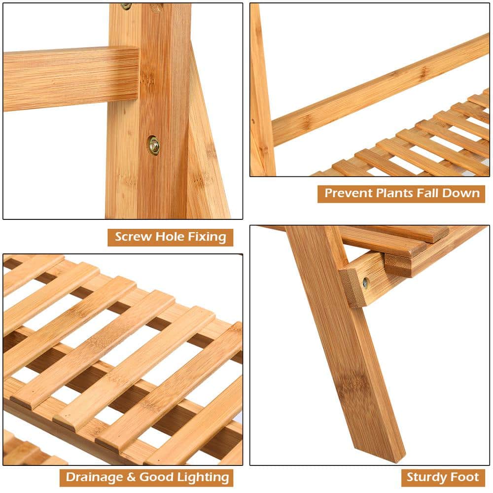 Natural Bamboo 3-Tier Hanging Folding Plant Stand