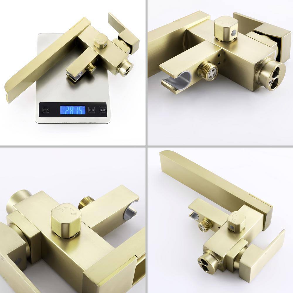 Brushed Gold Freestanding Tub Faucet with Handheld Shower