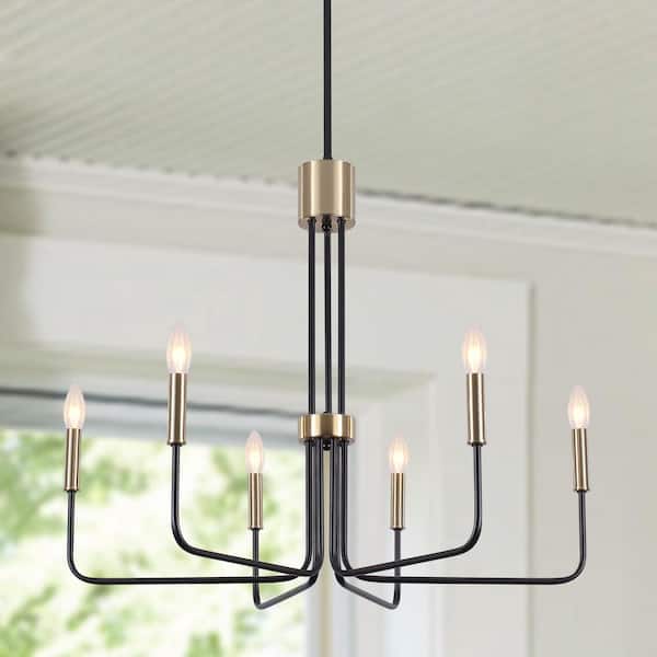 LWYTJO 6 - Light Black/Gold Candle Style Modern Chandelier for Dining Room