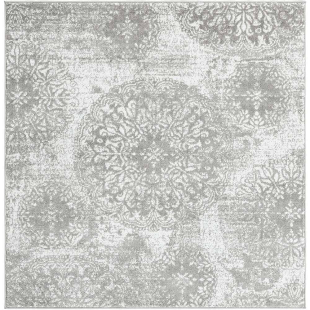 Elegant Monte Carlo 5' Square Light Gray Floral Synthetic Rug