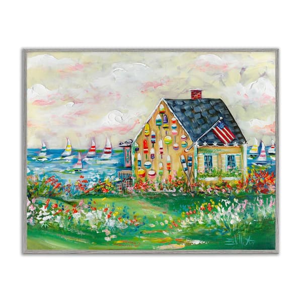 Stupell Industries Buoy Covered Boat House by Estelle Grengs Gray Framed Nature Giclee Art Print 16 in. x 20 in.
