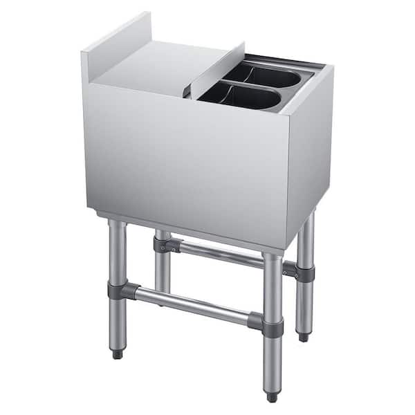 Commercial Ice Bin, 29.6 Qt Capacity, 12 x 19 x 33 in Stainless Steel Ice Chest with Sliding Lid and Bottle Holders, NSF