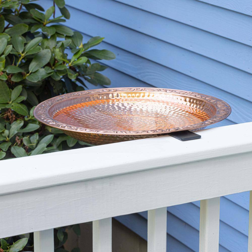 Large Hammered Copper Deck Mounted Bird Bath