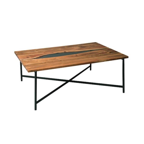 Alaterre Furniture Rivers Edge 48 in. Brown/Black Large Rectangle Wood Coffee Table with Live Edge
