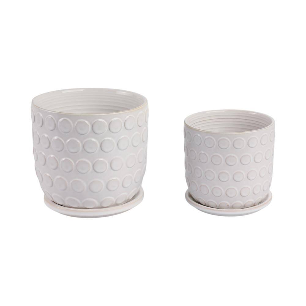 6 in. and 8 in. Ivory Ceramic Bubbles Decorative Pots with Saucer (Set of 2) price history on PriceWatchPro
