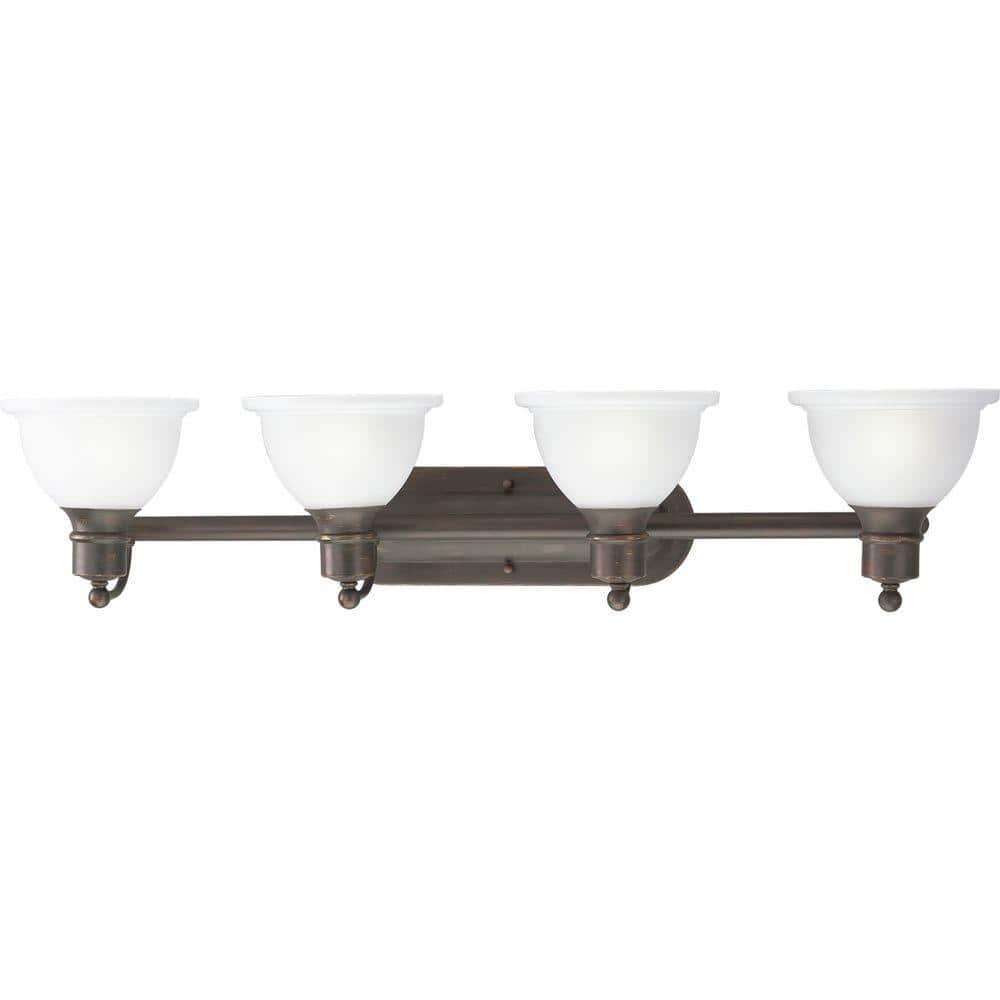 Antique Bronze 4-Light Wall Bracket with White Glass Shades