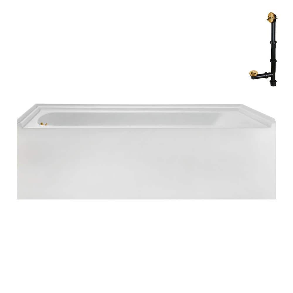 Glossy White Acrylic Alcove Bathtub with Brushed Gold Trim