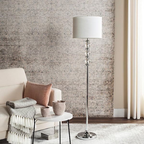 Riga 60.25 in. Clear Crystal Floor Lamp with Off-White Shade