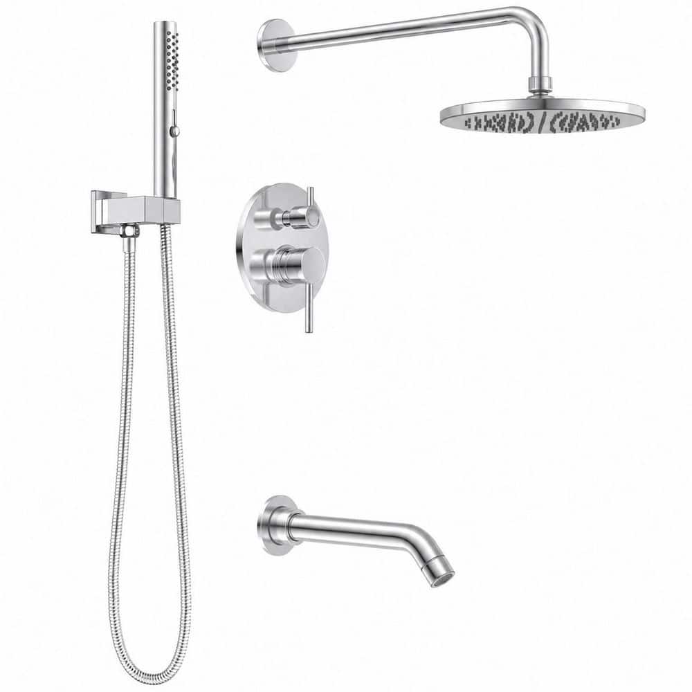 3-Setting Round Rain Shower Faucet Set with Tub Spout, Chrome Rainfall Showerhead and Handheld Spray price history on PriceWatchPro