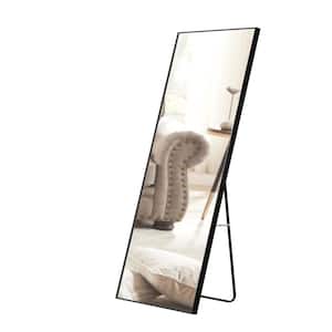 17 in. W x 60 in. H Black Solid Wood Frame Full-Length Mirror, Dressing Mirror, Floor Mounted Mirror, Wall Mounted