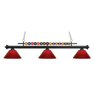 Shark 3-Light Matte Black Billiard Light with Red Plastic Shade with No Bulbs Included