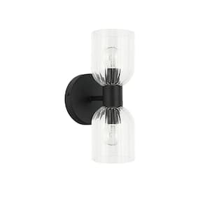 Vienna 2-Light Matte Black Wall Sconce with Clear Glass Shade