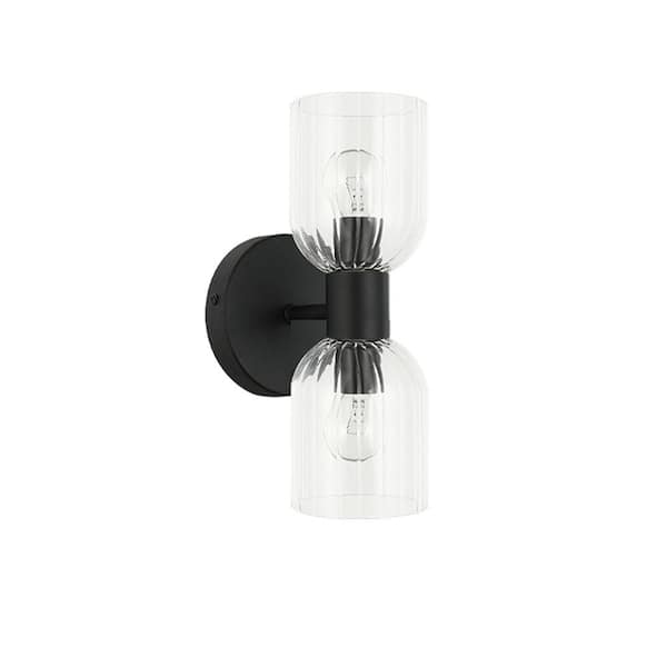 Dainolite Vienna 2-Light Matte Black Wall Sconce with Clear Glass Shade