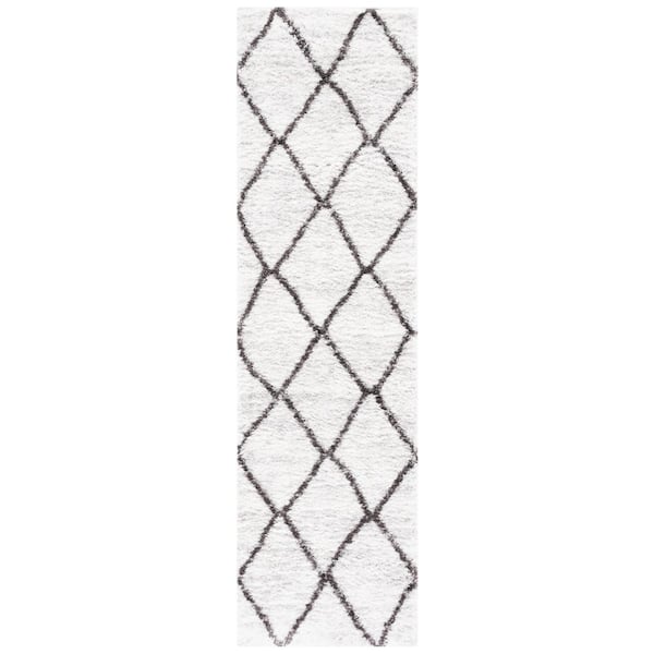 Berber Shag 2 ft. x 8 ft. Ivory/Gray Modern Diamond Runner Rug