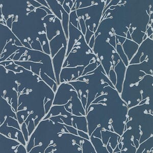 Koura Sapphire Budding Branches Non Woven Paper Non-Pasted Textured Metallic Wallpaper