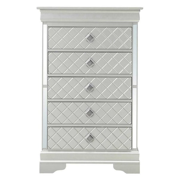 AndMakers Verona 5-Drawer Silver Champagne Chest of Drawers (48 in. H x 31 in. W x 16 in. D)