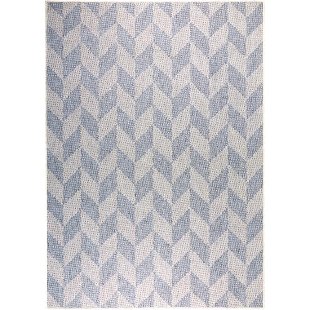 Blue and Grey Herringbone Indoor/Outdoor Rectangular Rug 6' x 9'